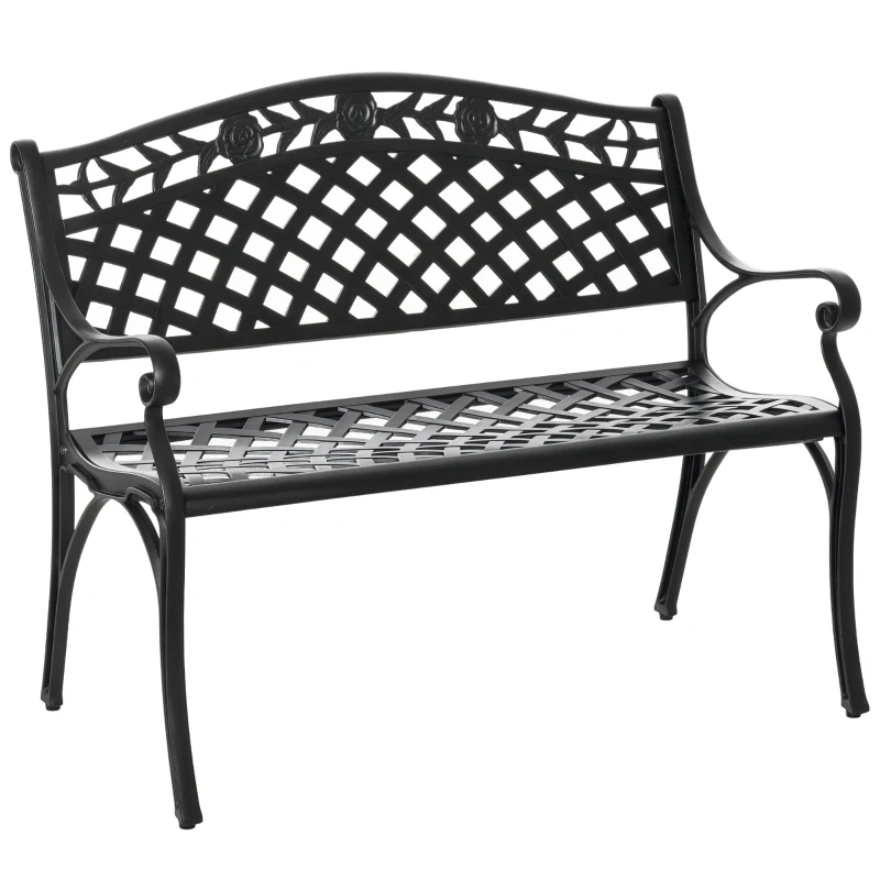 Outsunny Panchina da Giardino 2 Posti in Alluminio con Braccioli, Stile Rustico, 102,5x61x84 cm, Nero