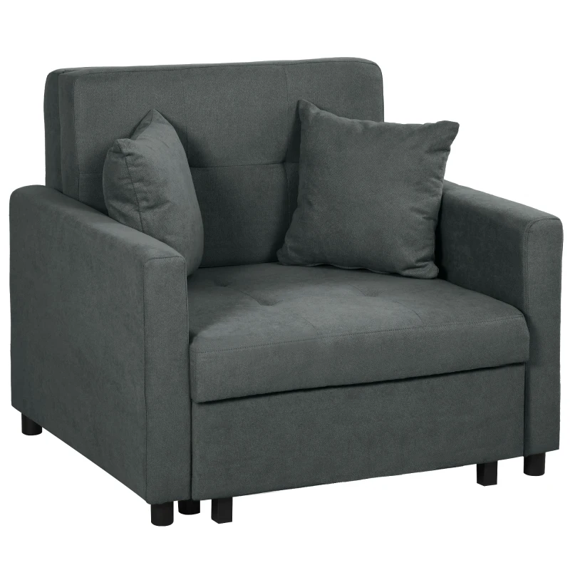 HOMCOM Poltrona Letto in Tessuto Effetto Velluto Grigio con 2 Cuscini e Spazio Contenitore, 100x98x88 cm
