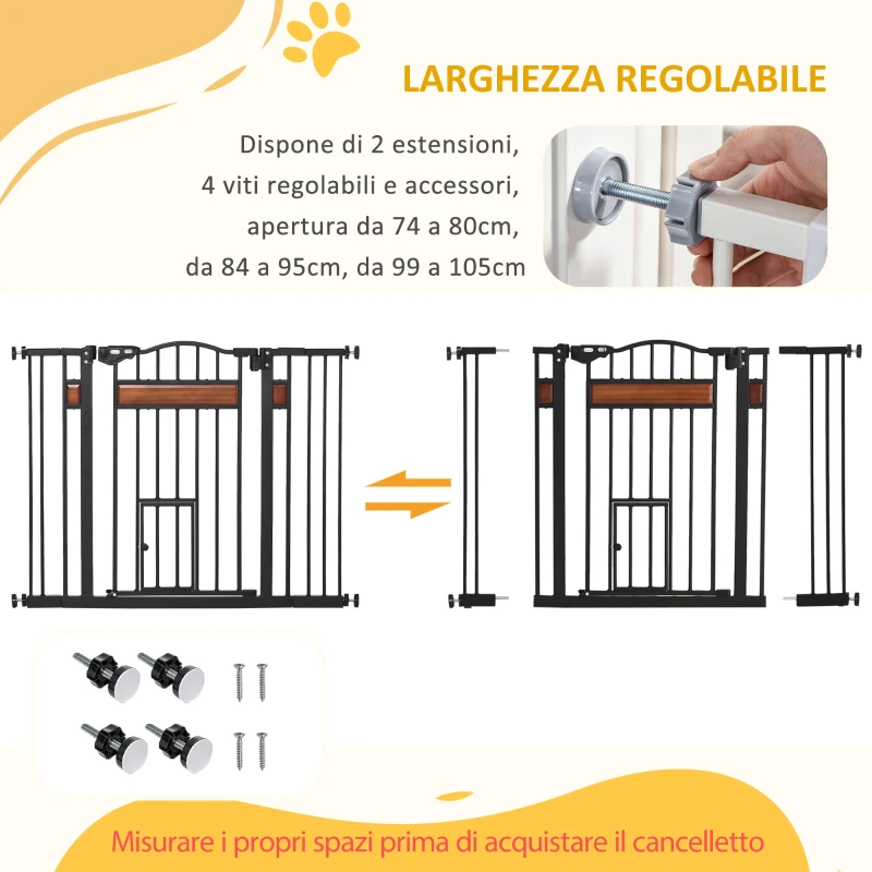 PawHut Cancelletto per Cani di Taglia Media e Piccola con Chiusura Automatica, 74-105x76.2 cm, Nero