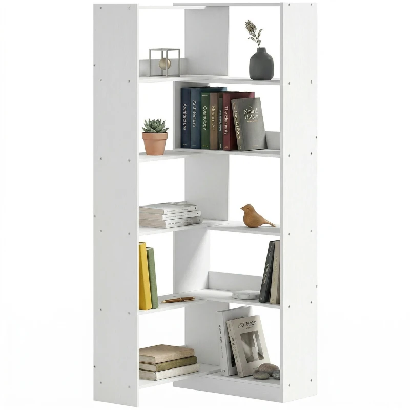 HOMCOM Estante Expansível 5 Níveis Estante para Livros Giratória 350° Largura Ajustável Convertível em L Reta ou Compacta 111,5x23,8x163,7 cm Branco