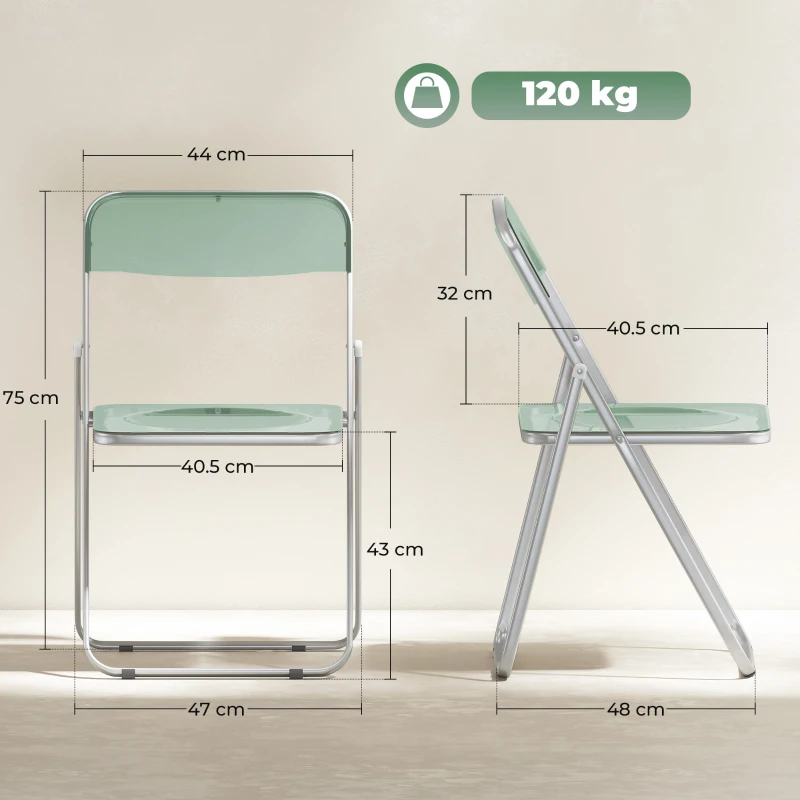 HOMCOM Set da 4 Sedie Pieghevoli in Acrilico Trasparenti, Verde