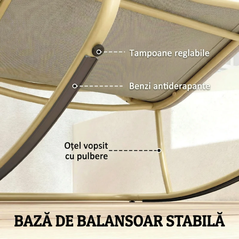 Outsunny Șezlong Balansoar Exterior, Șezut 63 cm, Pernă inclusă, Culoare Bej.