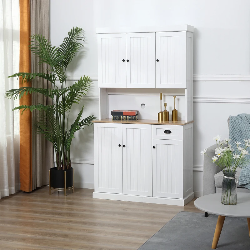 HOMCOM White Kitchen Cabinet 180cm Freestanding Modern Storage with Open Countertop Drawer 6 Doors Kitchen White