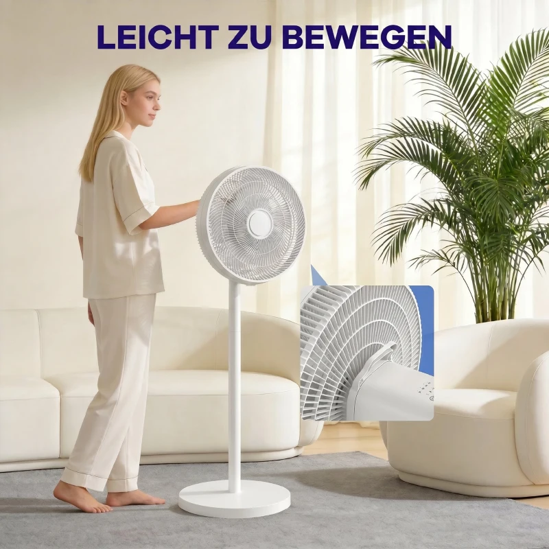 HOMCOM Ventoinha de Pé com Controlo Remoto Altura Ajustável 4 Velocidades Oscilação 80° Temporizador 10H 40x40x118,5 cm Branco