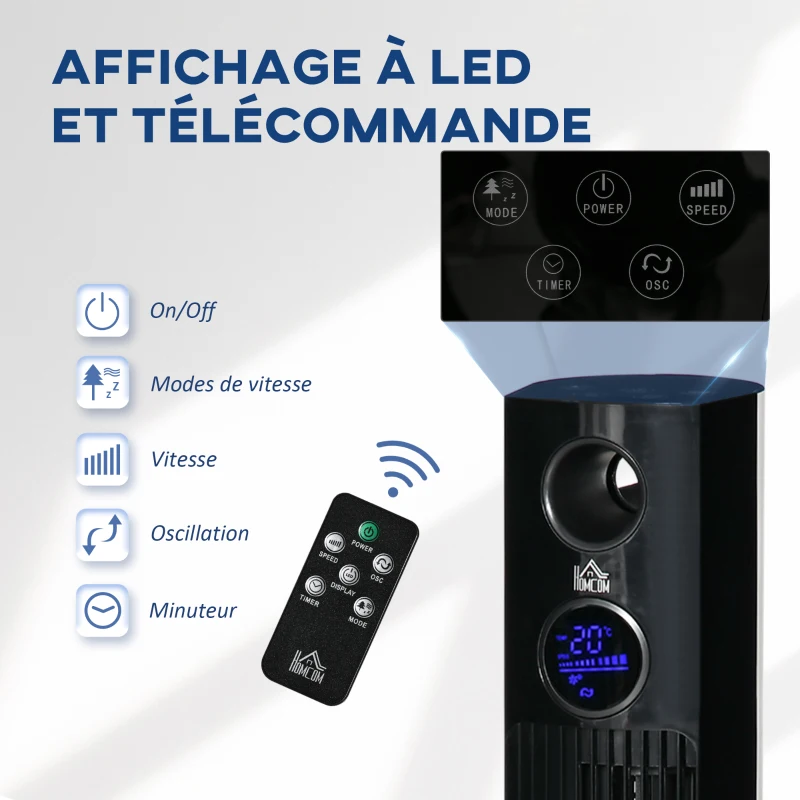 HOMCOM Ventilatore Colonne Oscillante 70° con 3 modalità e 3 velocità, Telecomando e Timer 12h, 31.5x31.5x96 cm, Nero