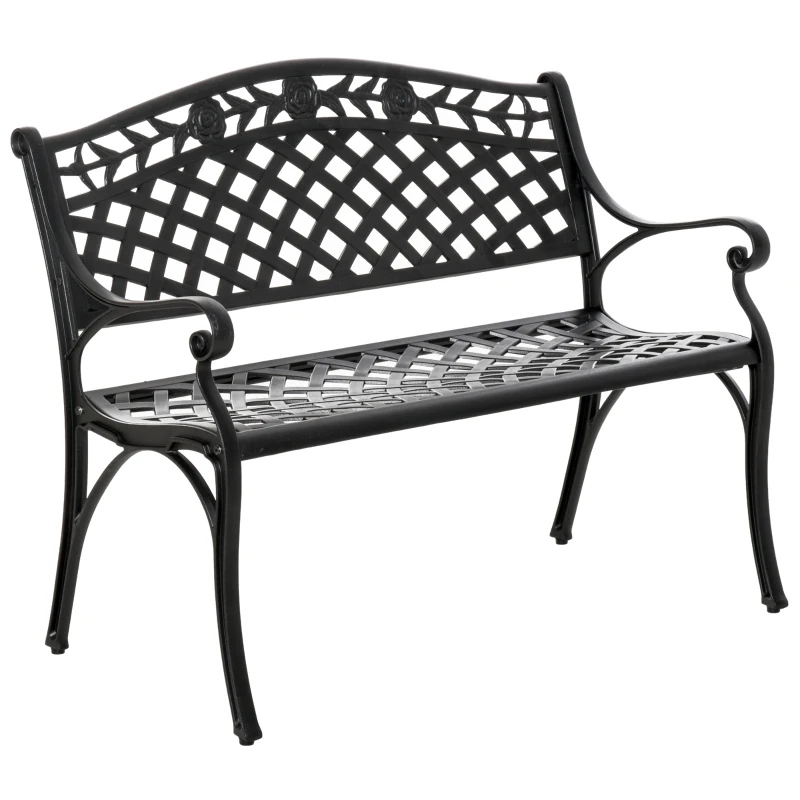 Outsunny Panchina da Giardino 2 Posti in Alluminio con Braccioli, Stile Rustico, 102,5x61x84 cm, Nero