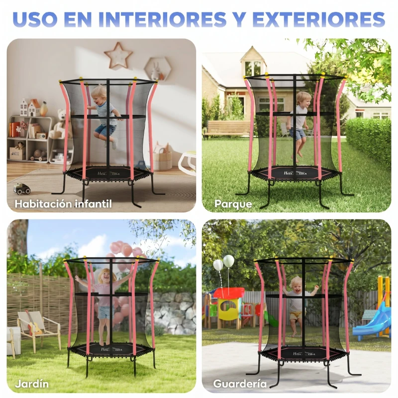 HOMCOM Cama Elástica Infantil Trampolín para Niños +3 Años con Red de Seguridad Ø163,5x190 cm Rojo
