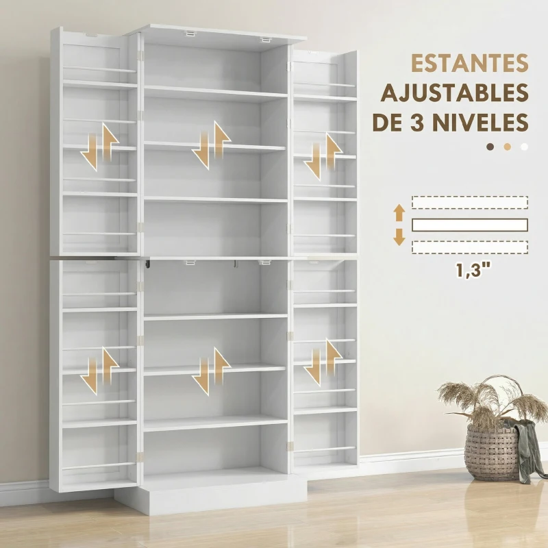 HOMCOM Armario Despensa de Cocina con 4 Puertas con Estantes Estantes Ajustables para Sala de Estar Comedor Blanco
