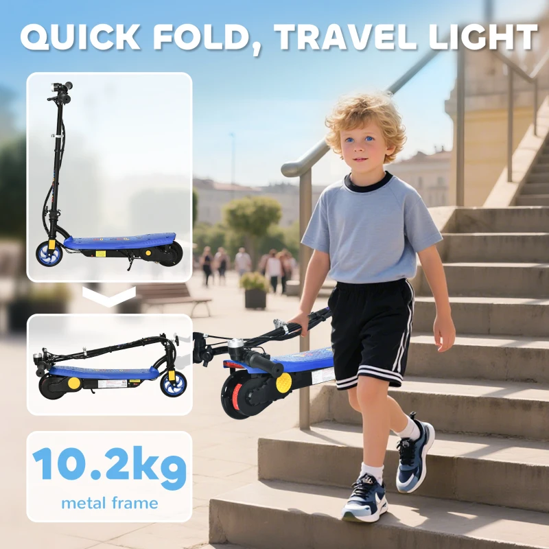 HOMCOM Foldable Electric Scooter, with LED Lights, for Ages 7-14 Years, Blue