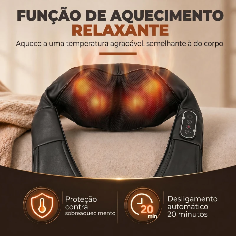 HOMCOM Massageador Cervical e de Costas com Calor e 8 Nós Shiatsu 3 Intensidades de Amassamento 3D Preto