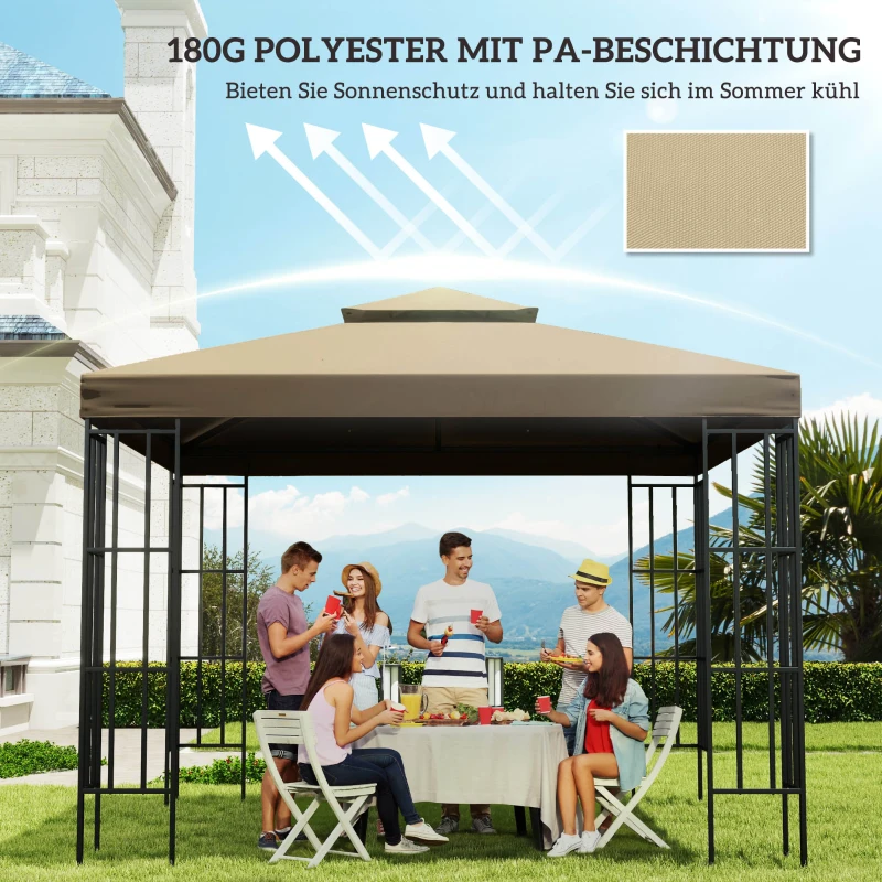 Outsunny Ersatzdach für Pavillon 3 x 3 m wasserdicht Pavillondach mit Doppeldach Ablauflöcher Beige