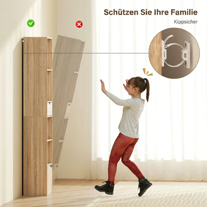 HOMCOM Scaffale Libreria a 4 Ripiani Aperti con Armadietto e Cassetto, 30x24x158 cm, Color Legno