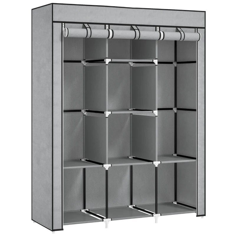 HOMCOM Armoire penderie multi-rangement - 8 étagères, 2 barres - non tissé gris clair