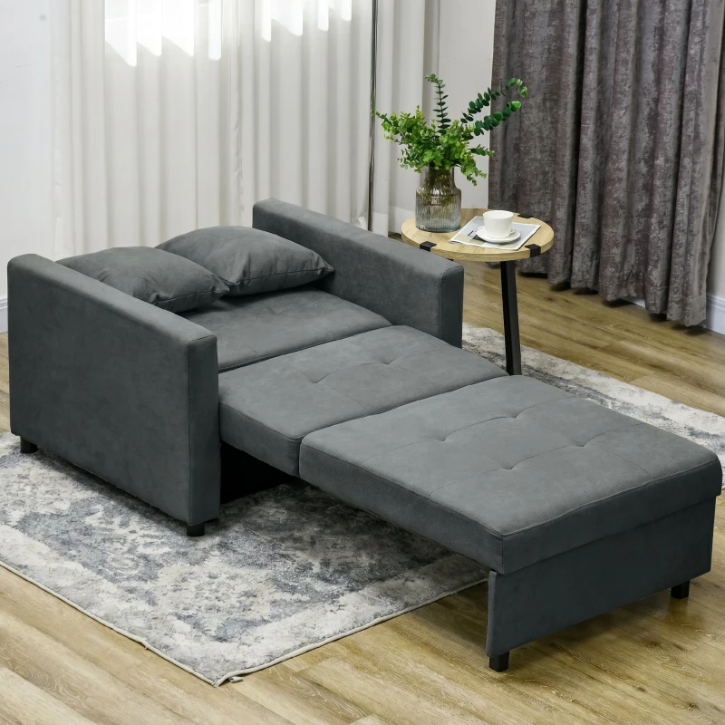 HOMCOM Poltrona Letto in Tessuto Effetto Velluto Grigio con 2 Cuscini e Spazio Contenitore, 100x98x88 cm