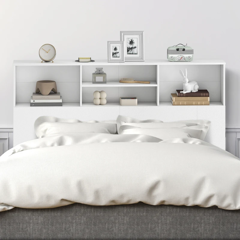 HOMCOM Tête de lit sur pied avec rangements, accessoire de lit 4 compartiments ouverts, 140 x 19 x 103,5 cm, blanc