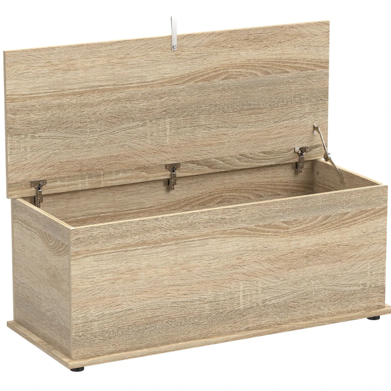 HOMCOM Banco de Arrumação com Dobradiça de Segurança Estilo Moderno para Corredor Quarto Sala 100x40x40 cm Carvalho