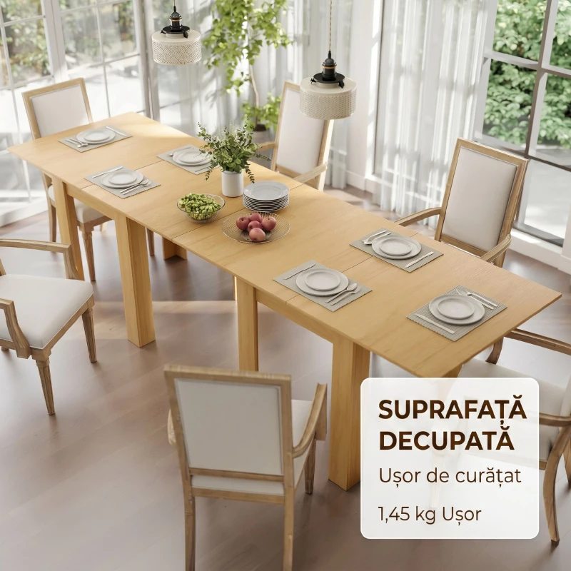HOMCOM, Masă de Dining Extensibilă, Pentru 4-6 Persoane, din Lemn și Oțel, 140x80x77,5 cm, Culoare Lemn