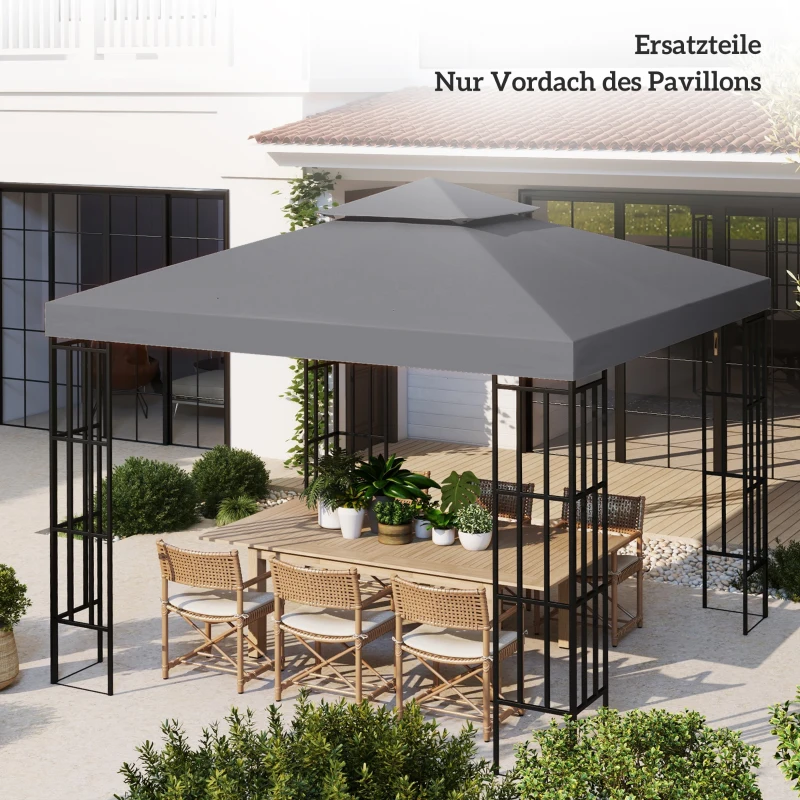 Outsunny Ersatzdach für Pavillon 3 x 3 m wasserdicht Pavillondach mit Doppeldach Ablauflöcher, Ersatzbezug Ersatzteile für Gartenpavillon Gartenzelt Dunkelgrau