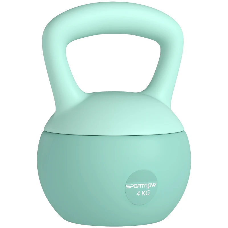 SPORTNOW Pesa Rusa 4 kg Kettlebell Relleno de Arena Metálica y Mango Antideslizante para Entrenamiento en Casa 19x15x25 cm Verde