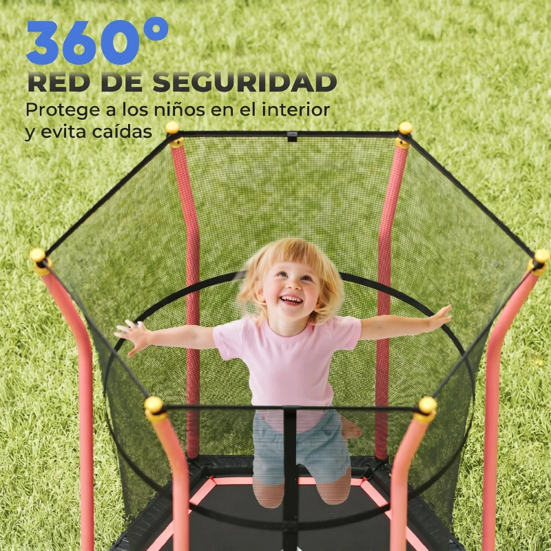 HOMCOM Cama Elástica Infantil Trampolín para Niños +3 Años con Red de Seguridad Ø163,5x190 cm Rojo