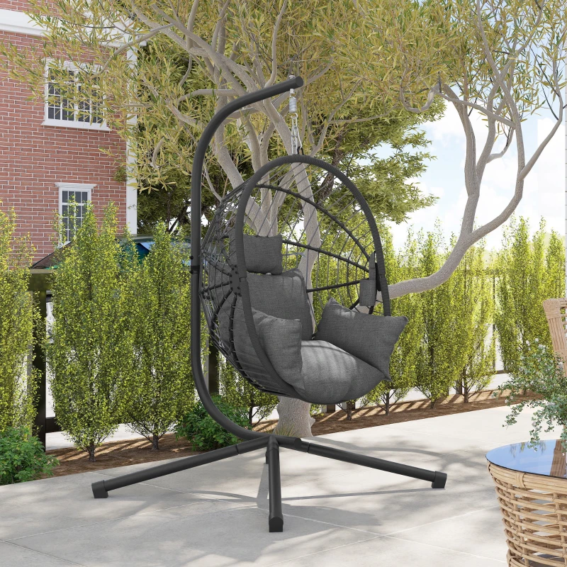 Outsunny Outdoor Hängesessel Hängesessel, inkl. Polster, Egg-Chair, 120 cm x 106 cm x 188 cm,  Grau