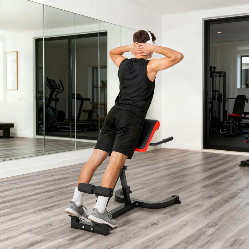 SPORTNOW Trainingsstuhl, Fitnessbank, Hantelbank, Stahl, verstellbar, Griffe, Rot+Schwarz