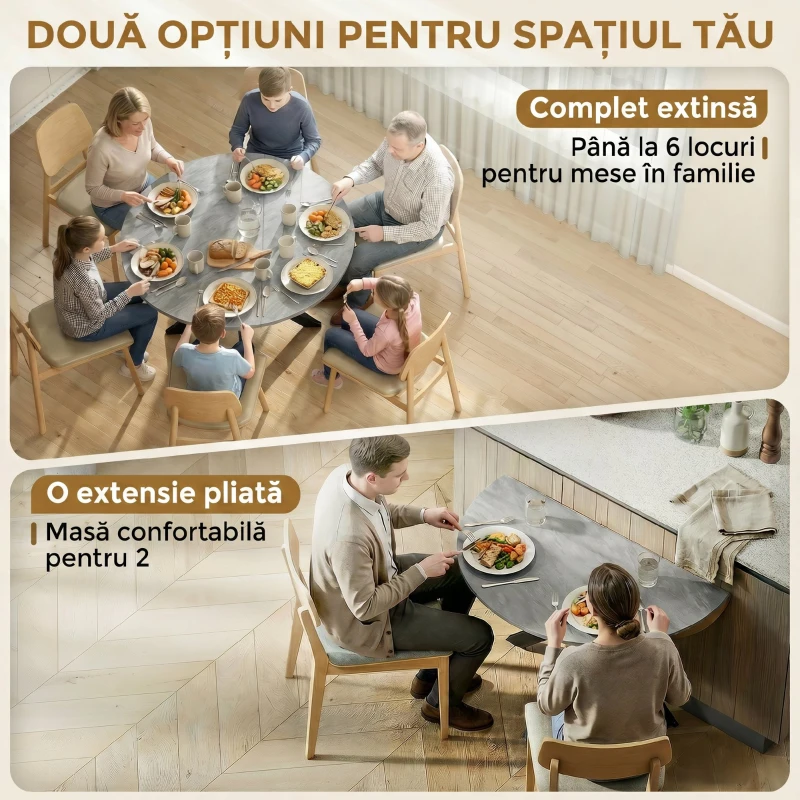 HOMCOM Masă Pliabilă 2-6 Persoane, Blaturi Rabatabile, Structură din Oțel Dublu X, Gri Ciment