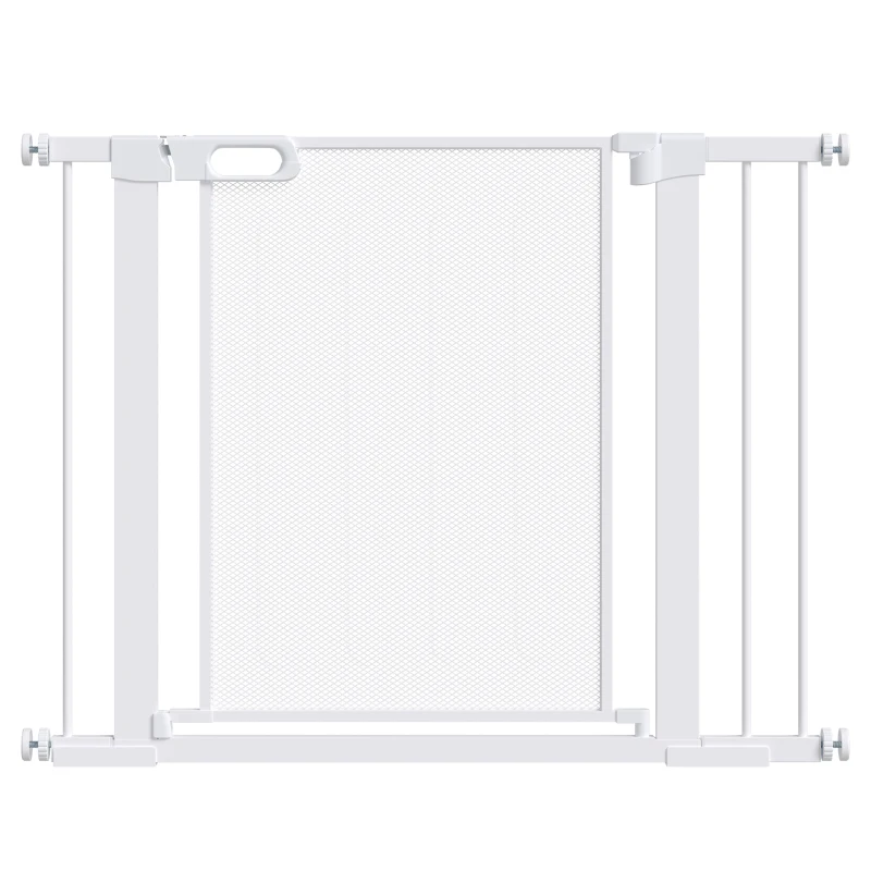 PawHut Barreira de Segurança para Cães Extensível 75-103 cm com 2 Extensões Duplo Bloqueio Fechamento Automático Branco