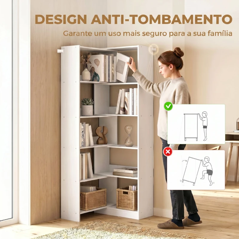 HOMCOM Estante Expansível 5 Níveis Estante para Livros Giratória 350° Largura Ajustável Convertível em L Reta ou Compacta 111,5x23,8x163,7 cm Branco