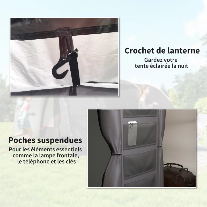Outsunny Tenda da Campeggio con Portico e Borsa da Trasporto per 4-6 Persone, Leggera Ventilata, Impermeabile 5.000 mm, Montaggio Facile, Grigio