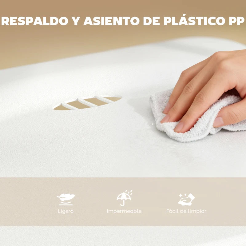 HOMCOM Juego de 6 Sillas Plegables de Plástico con Respaldo Curvo Diseño Ventilación Estructura de Acero 48,5x47x75 cm Blanco
