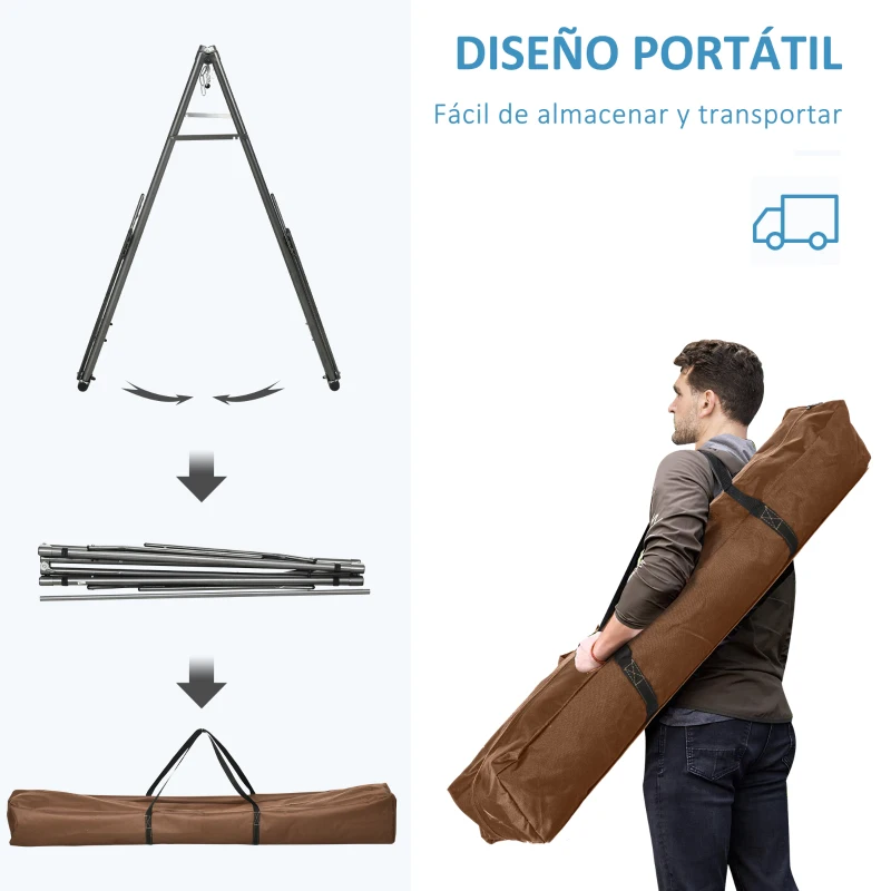 Outsunny Hamaca con Soporte Plegable 2 en 1 Tendedero con Barra Estructura de Acero para Jardín 270x100x94 cm Azul y Verde