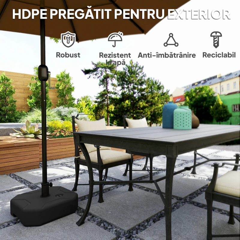 Outsunny Bază pentru Umbrelă Pătrată Reumplibilă cu Nisip sau Apă până la 25 kg, Negru