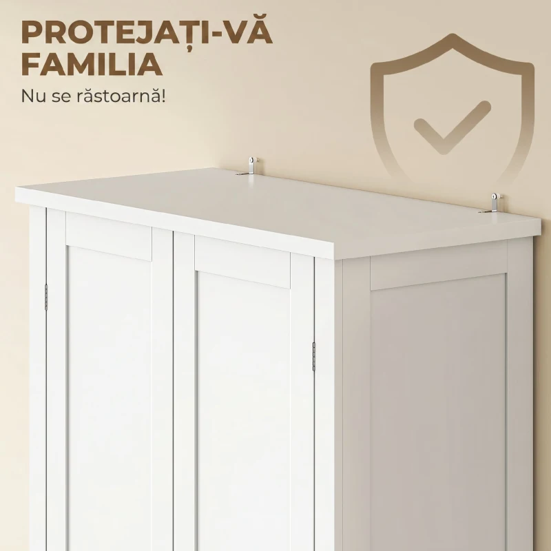 HOMCOM Dulap Modern de Bucătărie: Roți, 2 Uși, 14 Suporturi, Alb.