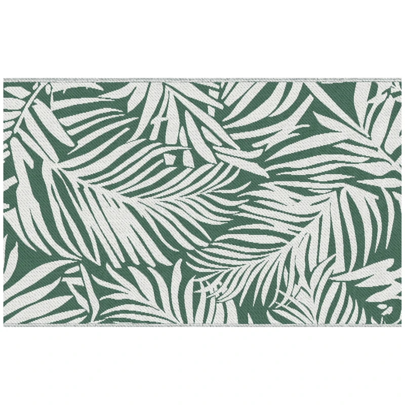 Outsunny Tappeto Esterno per Balcone e Terrazza Reversibile con Fantasia a Foglie, 152x243 cm, Verde e Bianco