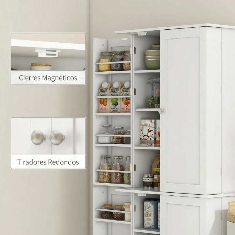 HOMCOM Armario Despensa de Cocina con 4 Puertas con Estantes Estantes Ajustables para Sala de Estar Comedor Blanco