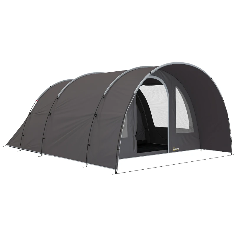 Outsunny Tenda da Campeggio con Portico e Borsa da Trasporto per 4-6 Persone, Leggera Ventilata, Impermeabile 5.000 mm, Montaggio Facile, Grigio