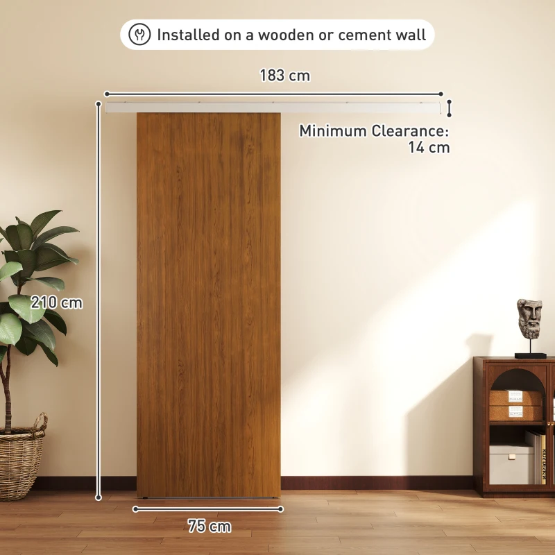 HOMCOM Ușă Culisantă de Interior 75x210 cm, Șină Silențioasă din Aliaj de Aluminiu, Kit Accesorii, Ghidaj, Ușă de Interior Stil Minimalist, din MDF, Impermeabilă, pentru Bucătărie, Baie, Birou
