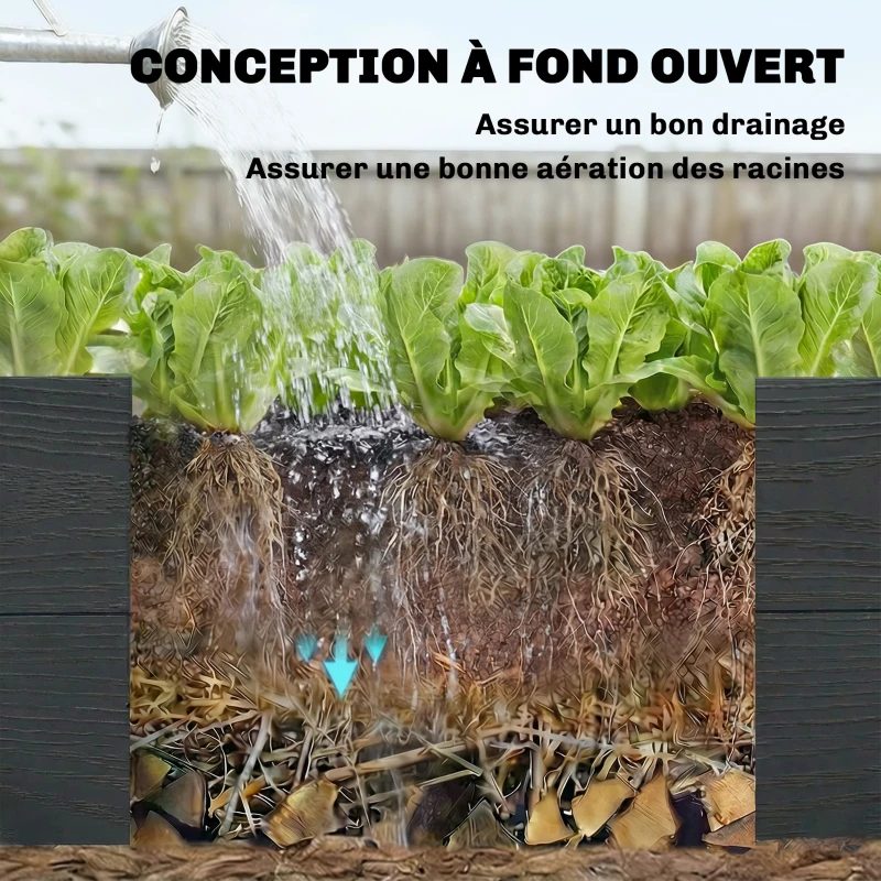 Outsunny Jardinière surélevée, lit de jardin à 3 niveaux avec fond ouvert pour fleurs, légumes, 120 x 80 x 64 cm, effet bois gris