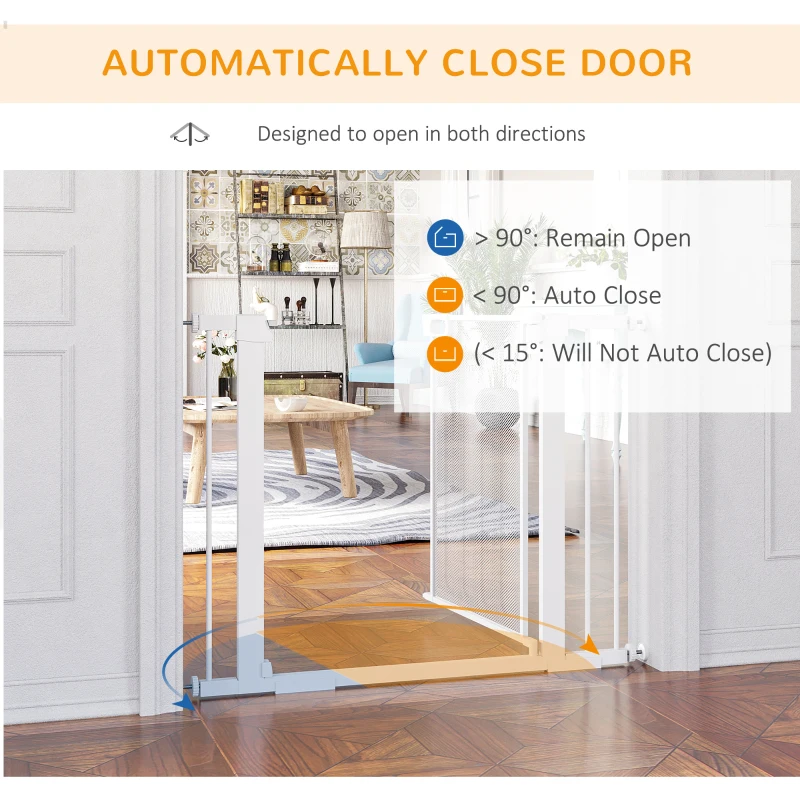 PawHut Pressure Fit Safety Gate, for Staircases, Hallways, Doorways w/ Extensions Kit, 75-103CM Adjustable Width - White