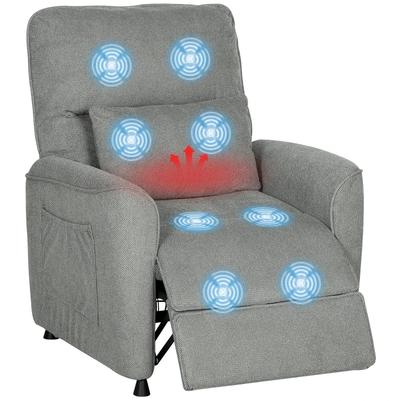 HOMCOM Poltrona Relax Reclinável Elétrica com Calor Lombar, Massagem Vibratória, Motor Silencioso e Função de Memória, Cinzento Escuro