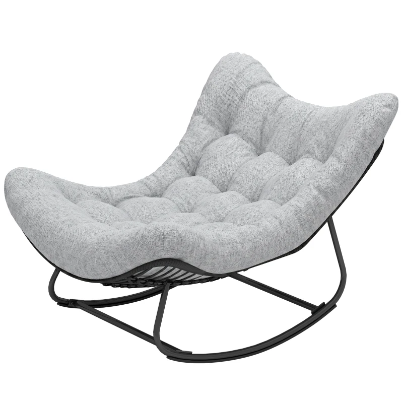Outsunny Poltrona a Dondolo da Giardino, Sedia a Dondolo a Forma d'Uovo con Cuscino Imbottito, 98x111x74 cm, Grigio
