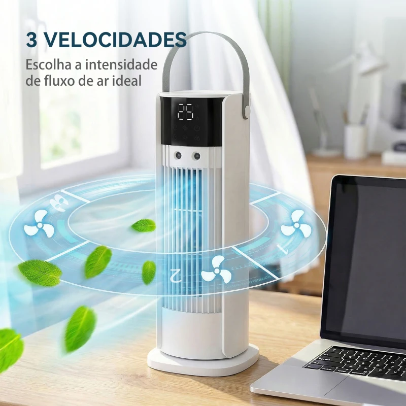 HOMCOM Ventoinha de Mesa com Névoa Luz RGB 3 Velocidades Oscilação de 90° Temporizador de 10H Controlo Remoto Branco