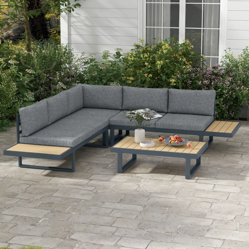 Outsunny Ensemble salon de jardin d'angle design 5 places coussins table basse alu. gris anthracite et imitation bois