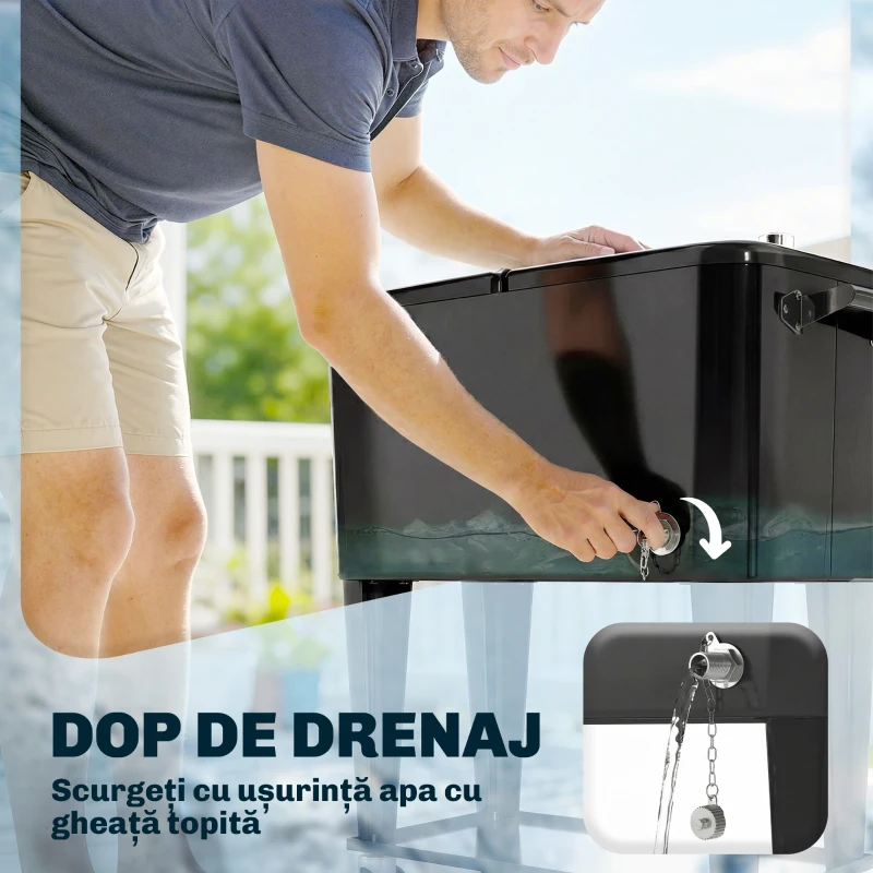 Outsunny Cărucior Frigider 76L cu raft, Deschizător de sticle și Colector de capace, din Plastic și Oțel, 91x39x84.5 cm, Negru