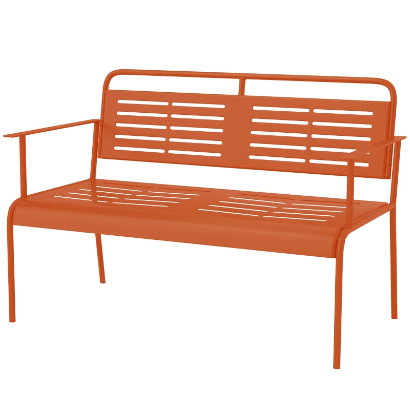 Outsunny Panchina da Giardino 2 Posti in Acciaio con Braccioli e Schienale, per Balcone, 121x64x84 cm, Rosso