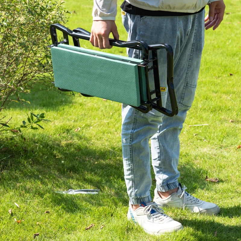 Outsunny Banco de Jardim Dobrável e Portátil Banco de Jardim com Joelheira para Jardinagem com Almofadas de Espuma EVA para Proteger seus Joelhos e Roupas 58x28x49cm Verde e Preto