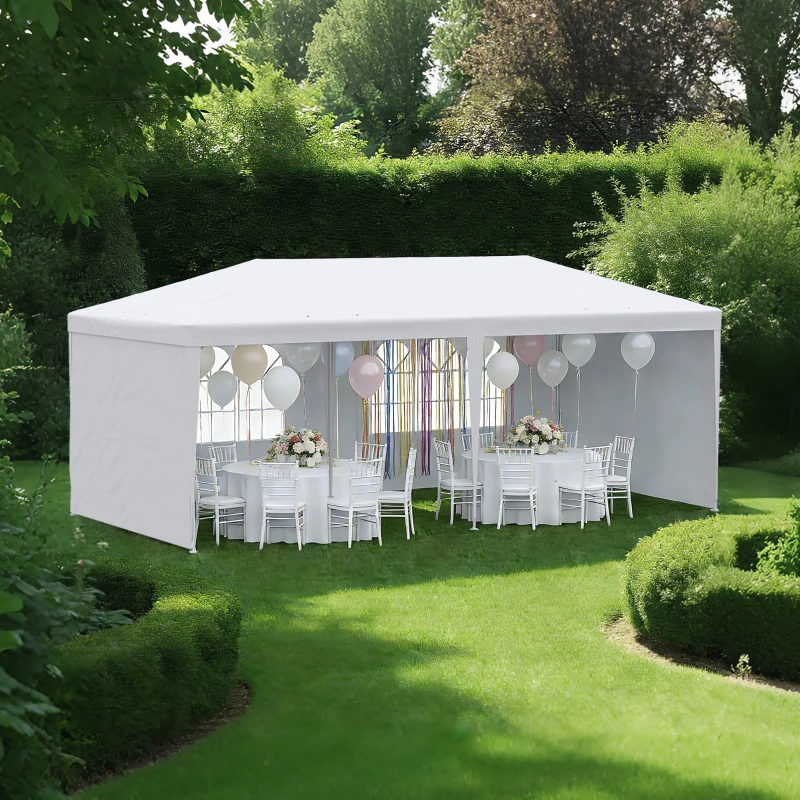 Outsunny Tonnelle de jardin, tente de réception avec Fenêtres et parois latérales amovibles, pour fêtes et mariages, 6 x 3 m blanc