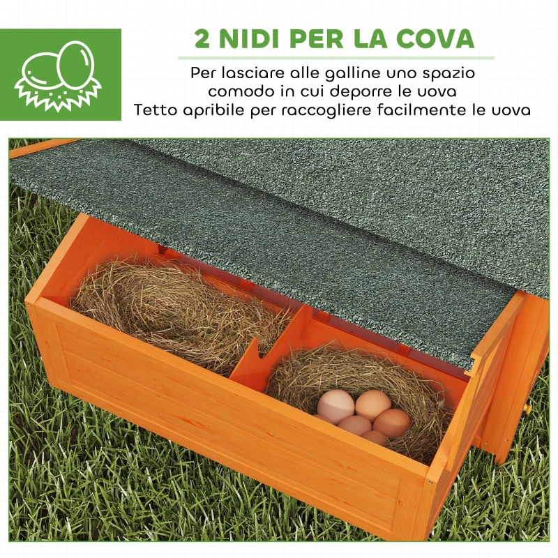 PawHut Pollaio per Galline da Esterno Grande in Legno di Abete 160x98.5x107cm, Casetta per 6 Galline Ovaiole con 2 Nidi Laterale, Tetto Impermeabile in Bitume e Vassoio Estraibile, Rosso Vino
