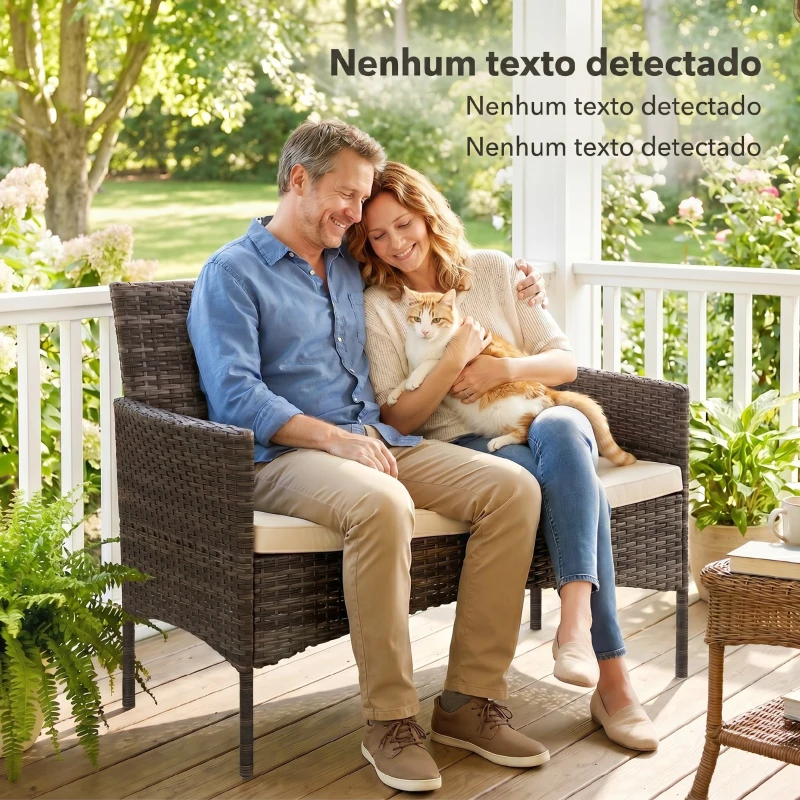 Outsunny Sofá de Exterior em Rattan de 2 Lugares Sofá de Jardim com Almofada Lavável Estrutura de Aço para Varanda Caqui